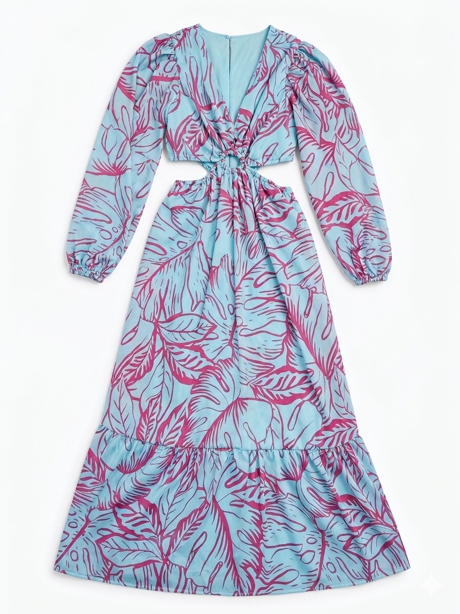 Jessica Simpson Light Blue & Magenta Cutout Maxi Dress